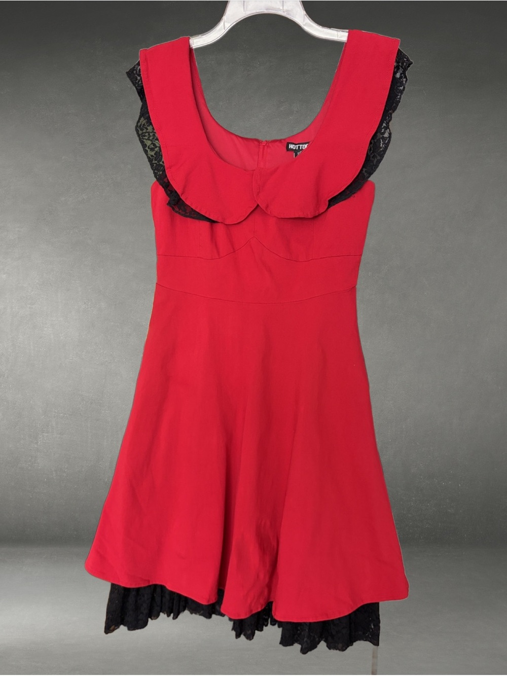 Hot Topic Red and Black Lace Swing pin up Dress Red & Black Lace Fit and Flare